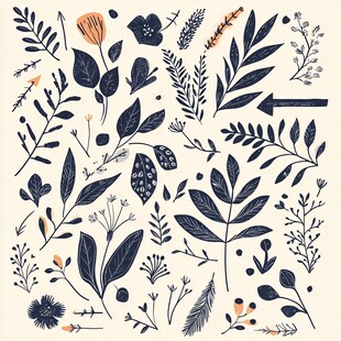 手绘植物元素插画素材