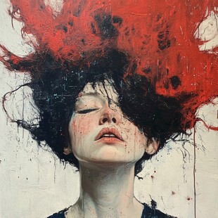 红发飞扬的神秘闭眼女子