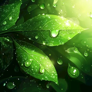 晶莹露珠点缀翠绿叶片