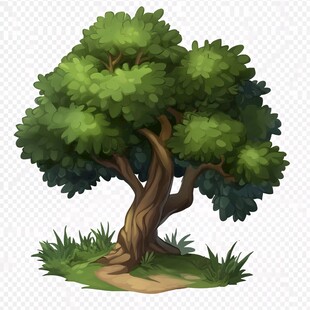 卡通风格茂盛大树插画