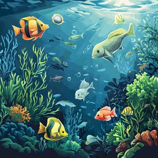海底鱼群畅游美丽珊瑚世界