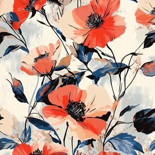 花卉图案 绚丽花朵与枝叶