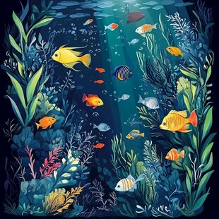 梦幻海底世界的多彩鱼群