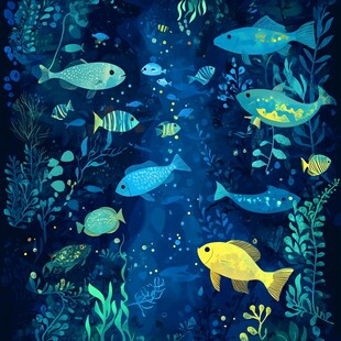 梦幻海底世界鱼类插画
