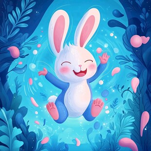 欢乐小兔在梦幻森林跳跃