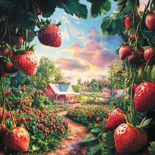 梦幻草莓园的田园风光