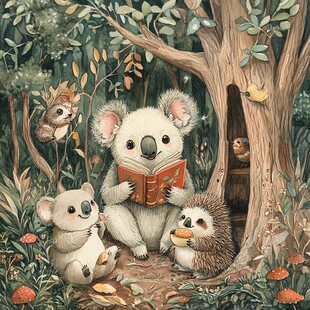 考拉森林读书温馨场景