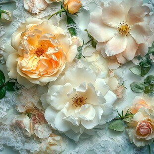 唯美蕾丝上的淡雅玫瑰花