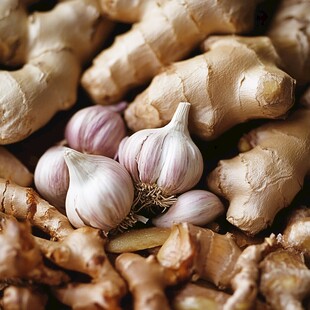 生姜与大蒜的特写静物图