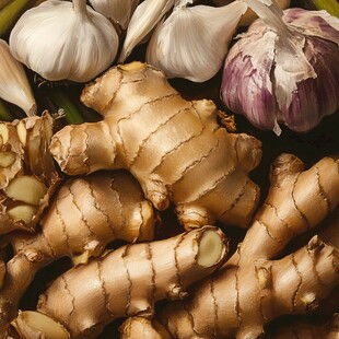 生姜与大蒜的特写静物