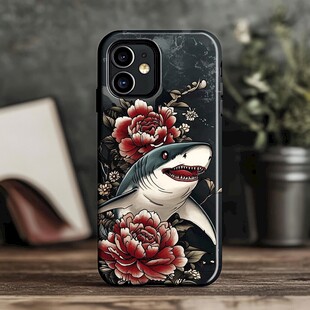 鲨鱼牡丹图案手机壳