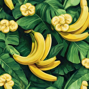 香蕉与绿叶的热带风情画