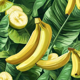 香蕉与绿叶的清新图案