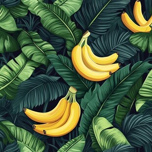 热带香蕉与繁茂绿叶图案