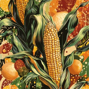 丰收玉米插画艺术作品