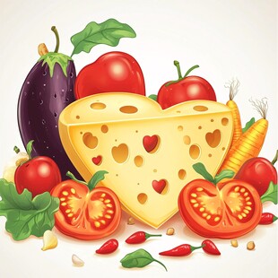 心形奶酪与多彩新鲜蔬菜