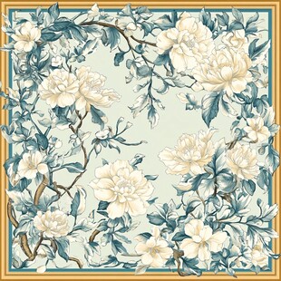 中式花卉图案复古精美丝巾