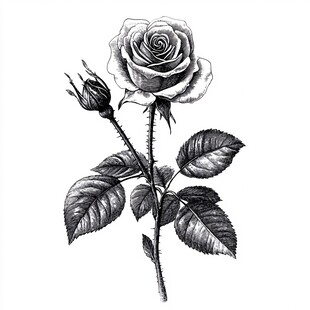 黑白手绘单枝玫瑰花