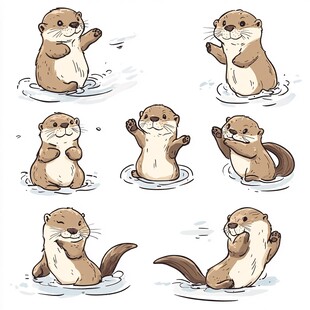 可爱水獭的多样水中姿态