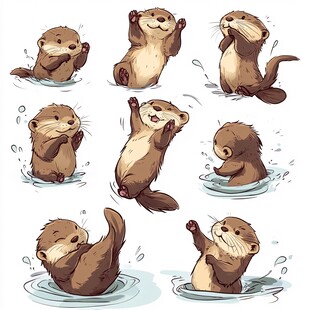 可爱水獭的多样水中姿态