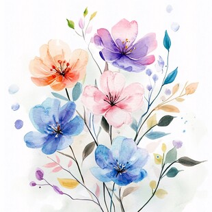 水彩绘多彩花卉插画