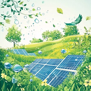 绿色田园中的太阳能风光