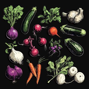 多样蔬菜手绘插画集合