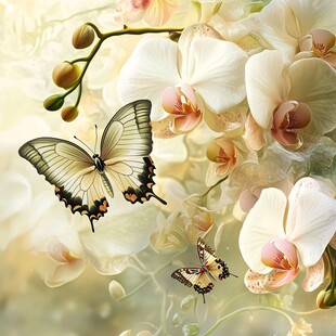 蝶舞兰花间的唯美景致