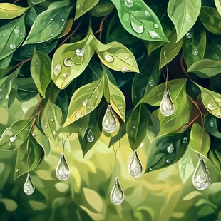 雨后绿叶挂晶莹水珠