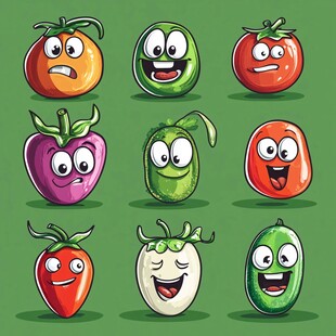 可爱表情的卡通蔬菜水果