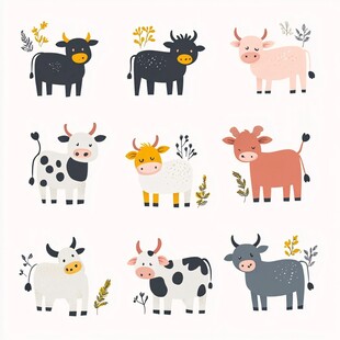 可爱卡通牛图案集合
