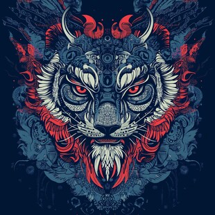 神秘威严虎图腾插画设计