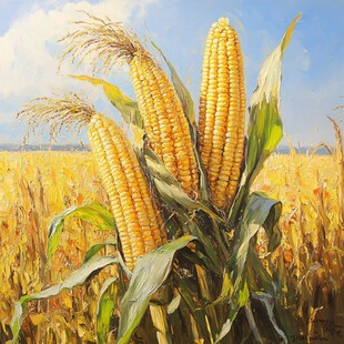 金黄玉米田中的饱满玉米棒