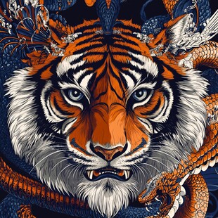 虎龙共舞 霸气动物插画