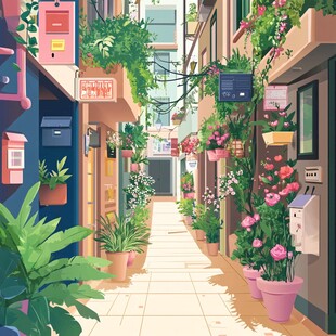 鲜花装点的温馨小巷