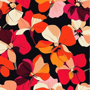 缤纷花卉图案 黑色背景绽放