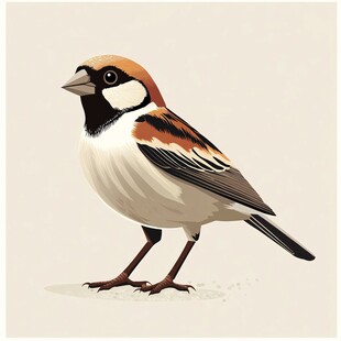 站立的彩绘麻雀插画