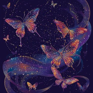 梦幻星空下的绚丽蝴蝶飞舞