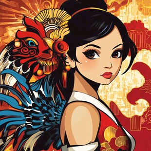 国风少女与祥瑞凤凰形象