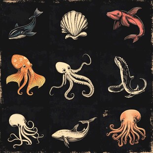 海洋生物插画图案集合