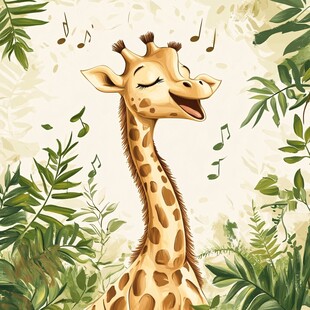 长颈鹿在丛林中快乐歌唱