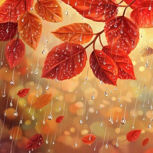 秋雨润红叶的唯美景致