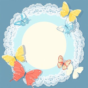 蕾丝花边环绕的多彩蝴蝶图
