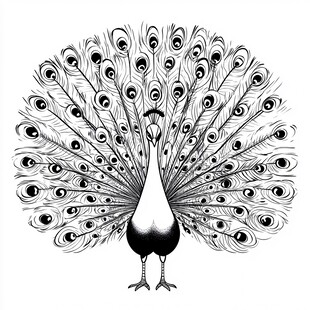 黑白开屏孔雀插画