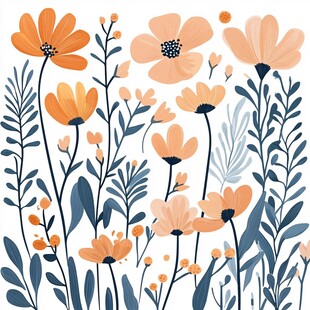 手绘清新花卉植物图案