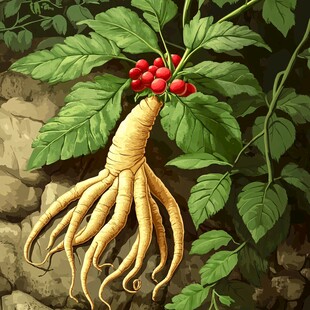 山林中的人参植株