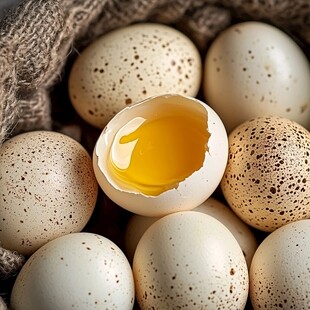 鹌鹑蛋特写 一颗破壳显蛋黄