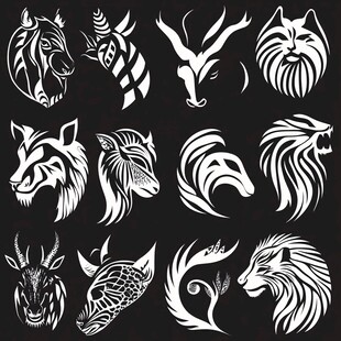 动物头部黑白简约图案集