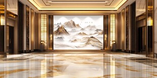 豪华大厅中式山水壁画景观