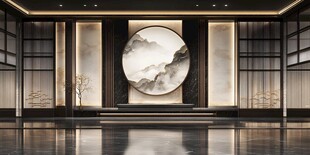 中式典雅大厅山水圆画背景